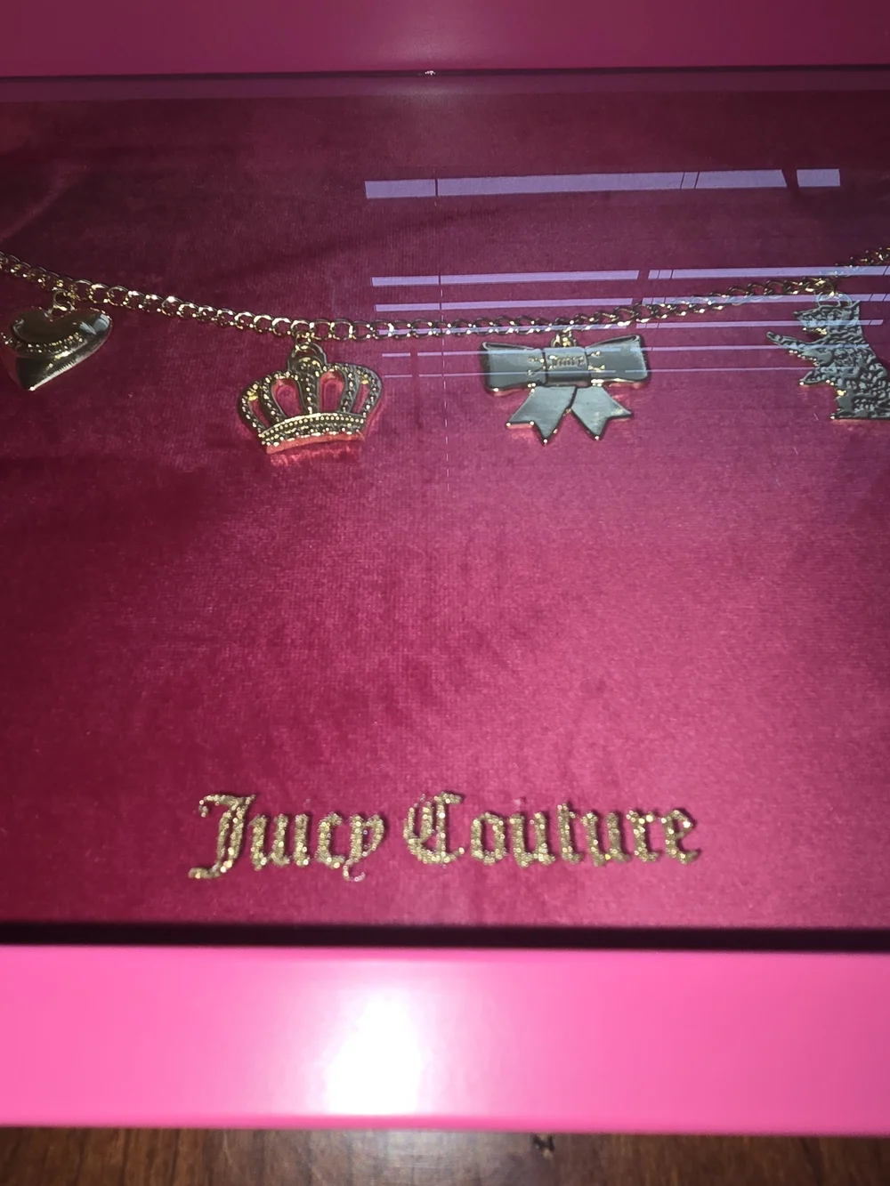 Juicy Couture Pink Display Trinket Table Tray with Glass Base, 13